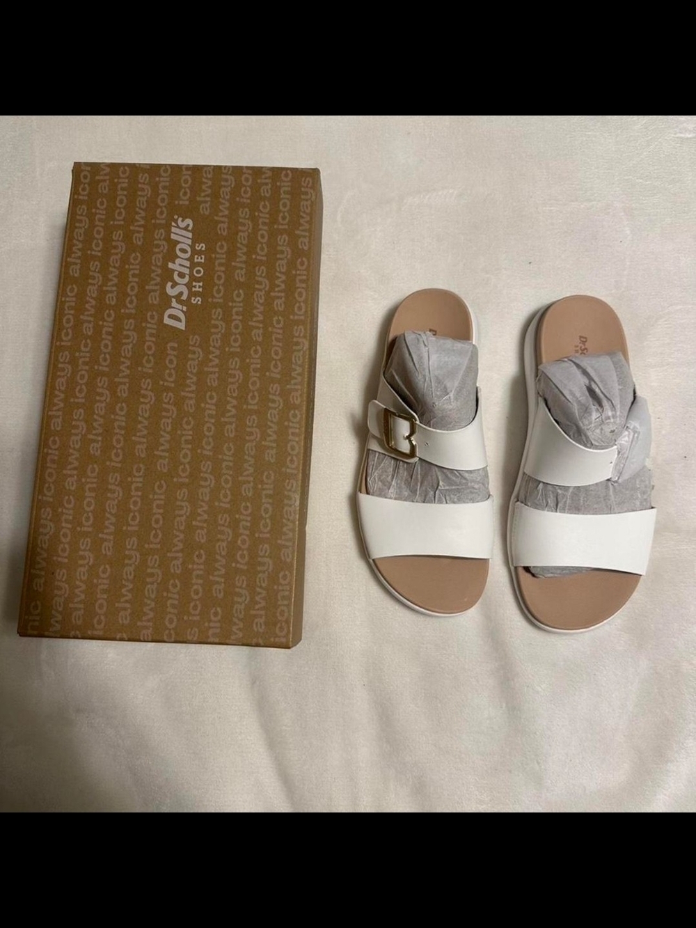 Dr. Scholl's Women's White Slide Sandals with Buckle